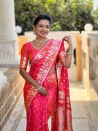 Vedant Vastram Soft Litchi Silk Banarasi Silk Jacquard Saree - Gajri | Grocsy