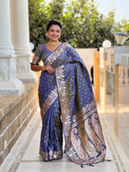 Vedant Vastram Soft Litchi Silk Banarasi Silk Jacquard Saree - Grey | Grocsy