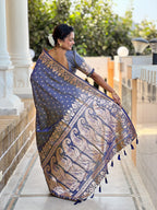 Vedant Vastram Soft Litchi Silk Banarasi Silk Jacquard Saree - Grey | Grocsy