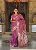 Vedant Vastram Soft Litchi Silk Banarasi Silk Jacquard Saree - Purple | Grocsy
