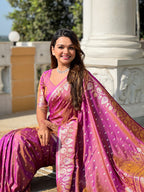 Vedant Vastram Soft Litchi Silk Banarasi Silk Jacquard Saree - Purple | Grocsy