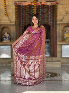 Vedant Vastram Soft Litchi Silk Banarasi Silk Jacquard Saree - Purple | Grocsy