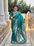 Vedant Vastram Soft Litchi Silk Banarasi Silk Jacquard Saree - Rama | Grocsy