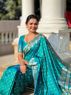 Vedant Vastram Soft Litchi Silk Banarasi Silk Jacquard Saree - Rama | Grocsy