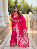Vedant Vastram Soft Litchi Silk Banarasi Silk Jacquard Saree - Pink | Grocsy