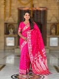 Vedant Vastram Soft Litchi Silk Banarasi Silk Jacquard Saree - Pink | Grocsy