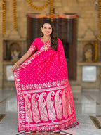 Vedant Vastram Soft Litchi Silk Banarasi Silk Jacquard Saree - Pink | Grocsy