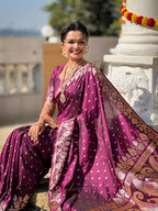 Vedant Vastram Soft Litchi Silk Banarasi Silk Jacquard Saree - Wine | Grocsy