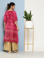 Yufta Bandhani Pink Printed Kaftan Kurta | Grocsy