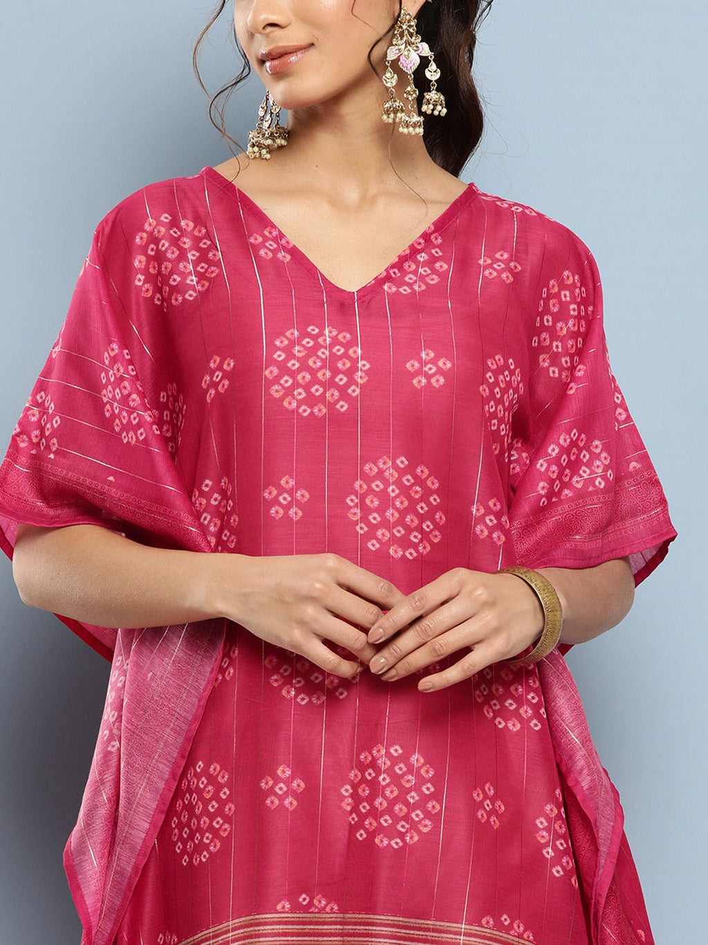 Yufta Bandhani Pink Printed Kaftan Kurta | Grocsy