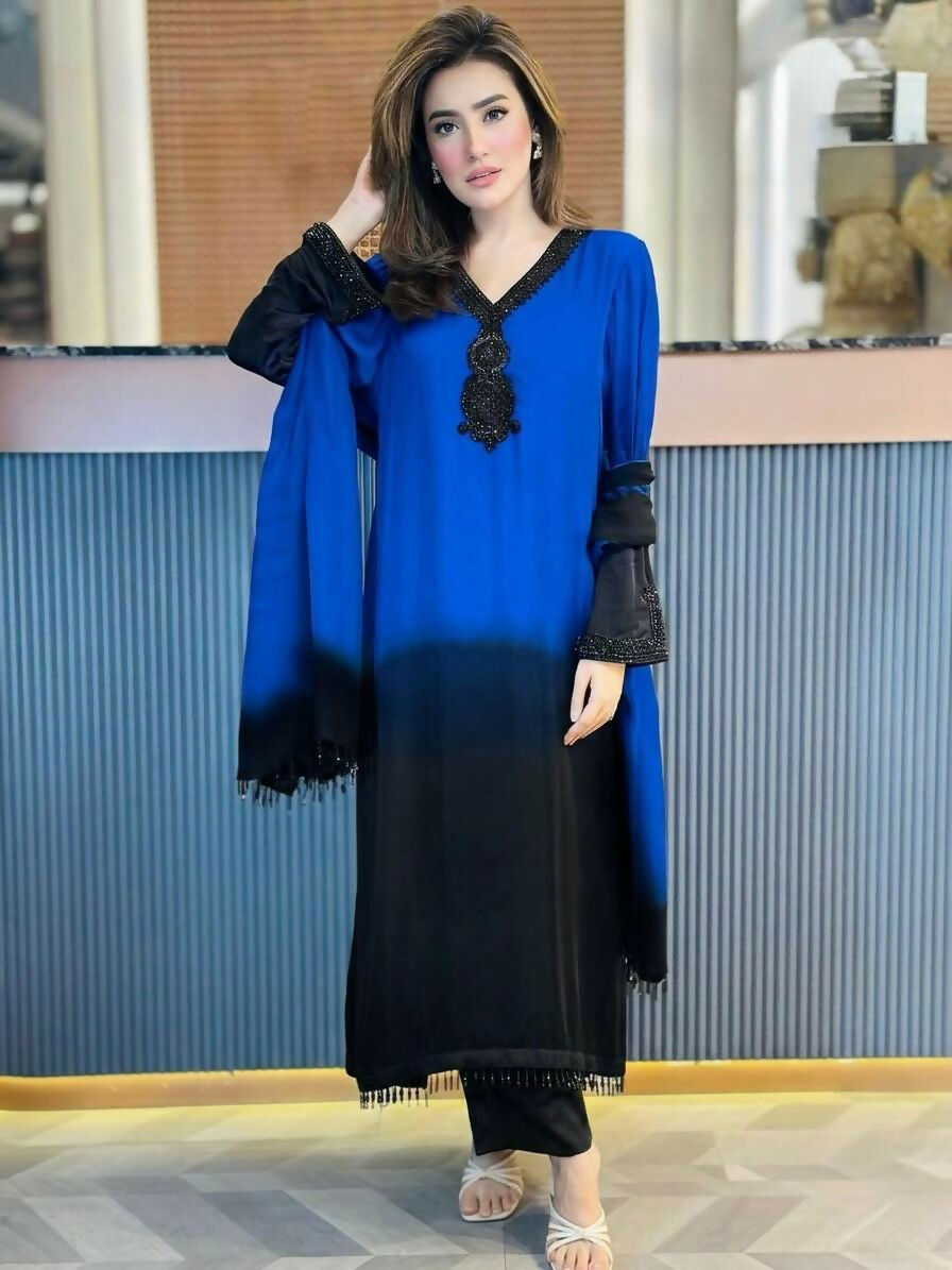 Teeya Creation Women's Trendy Stylish French Crepe Silk Blue Kurta Set | Grocsy