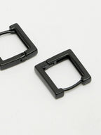 NVR Men's Black Rhodium-Plated Geometric Shape Stainless Steel Hoop Earrings