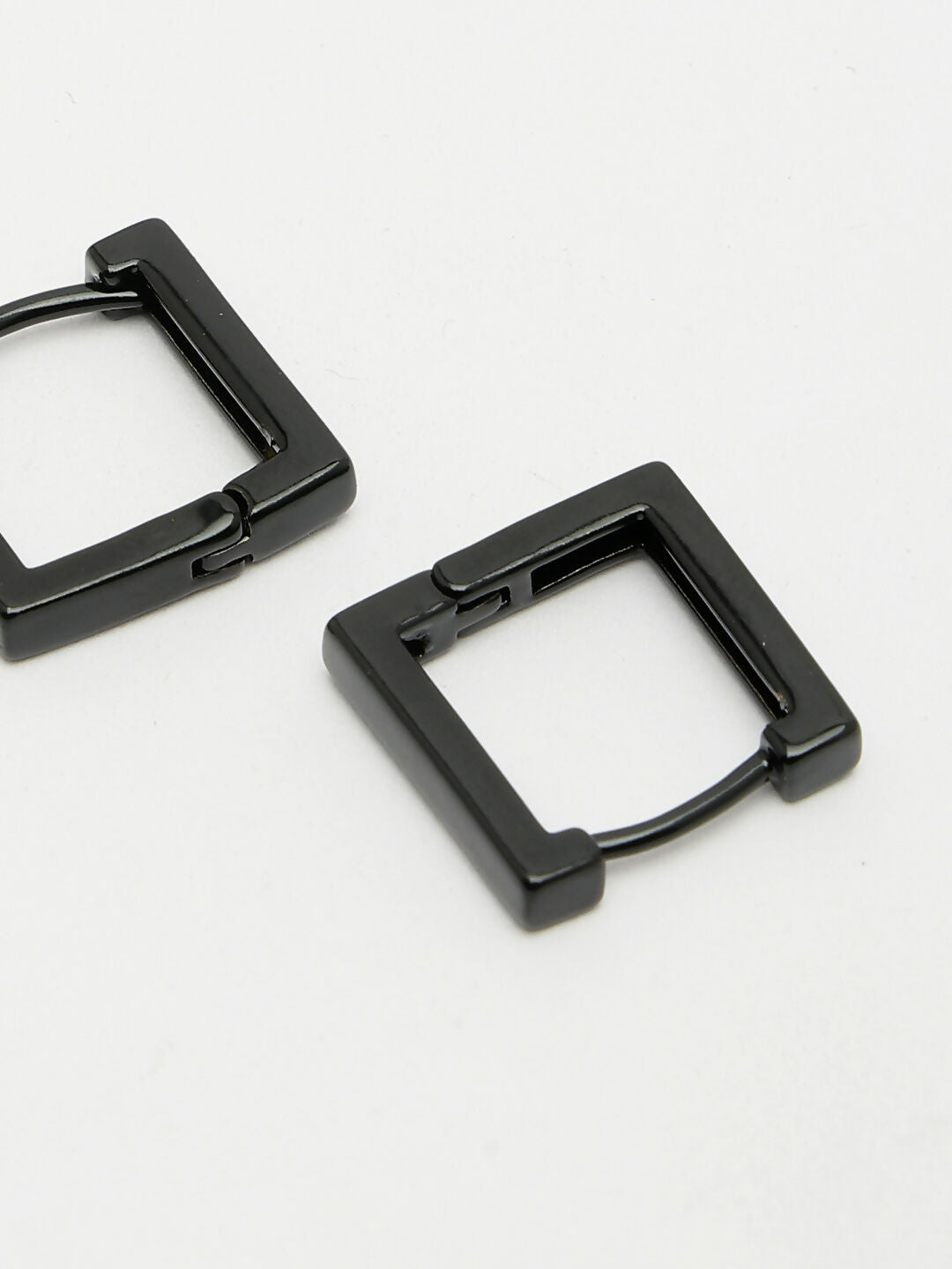NVR Men's Black Rhodium-Plated Geometric Shape Stainless Steel Hoop Earrings