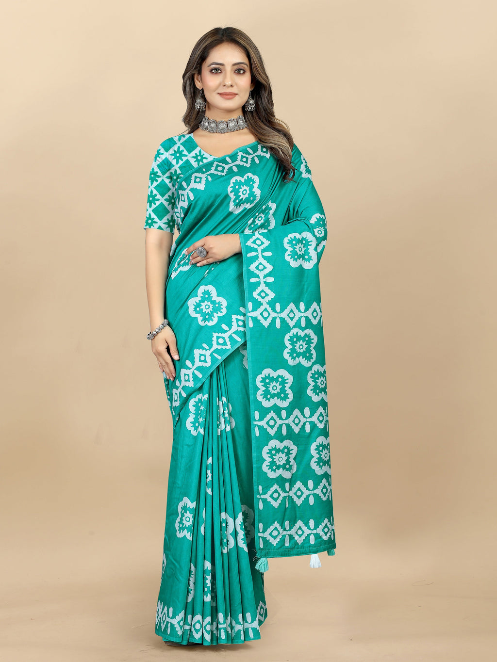 Vedant Vastram Designer Digital Print Batik Saree - Rama | Grocsy