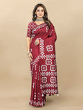 Vedant Vastram Designer Digital Print Batik Saree - Maroon | Grocsy