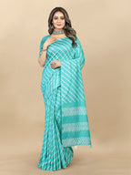 Vedant Vastram Designer Digital Print Batik Saree - Turquoise | Grocsy