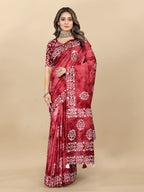 Vedant Vastram Designer Digital Print Batik Saree - Maroon | Grocsy