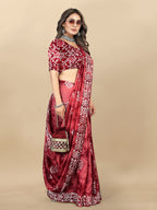 Vedant Vastram Designer Digital Print Batik Saree - Maroon | Grocsy