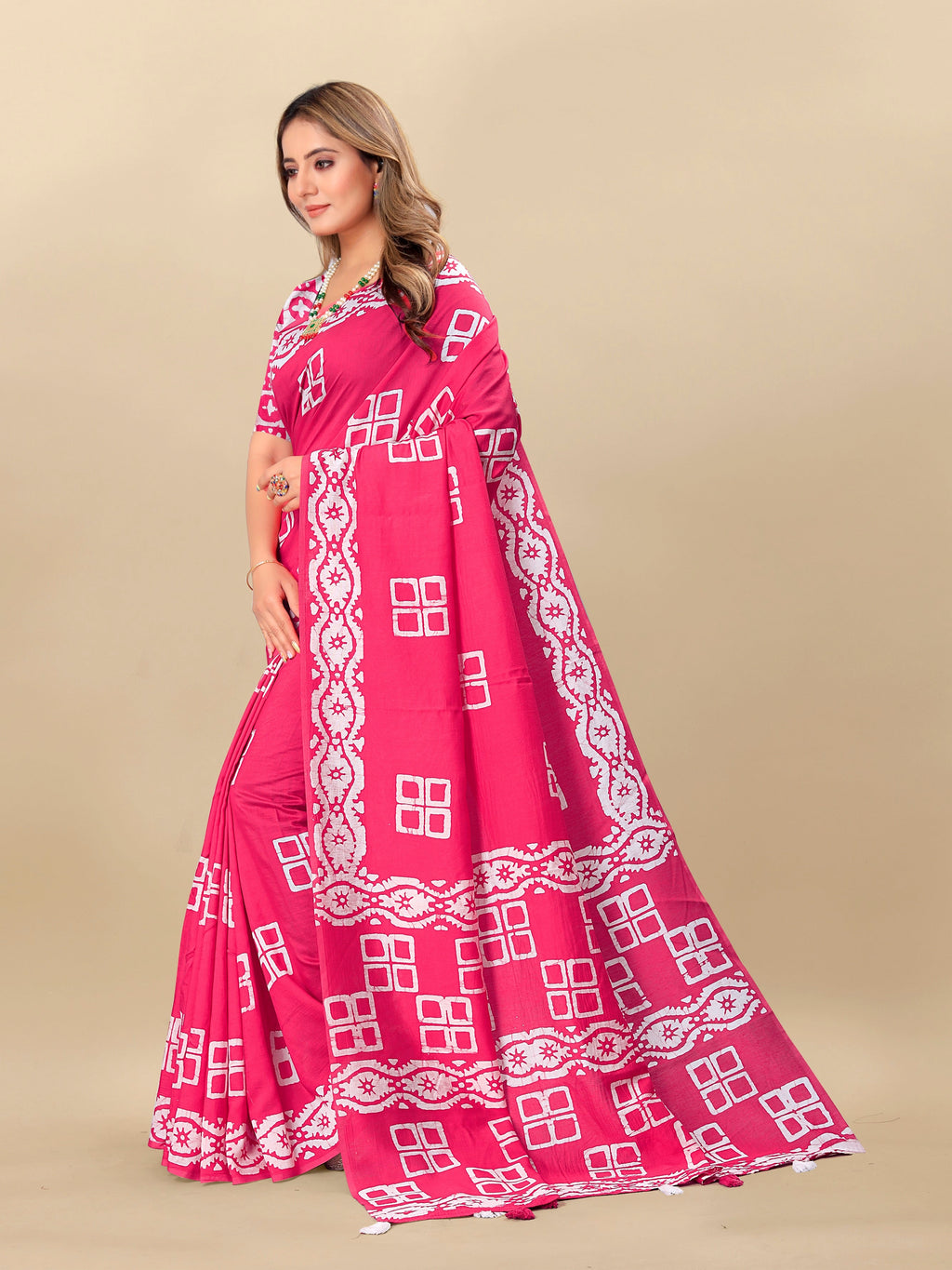 Vedant Vastram Designer Digital Print Batik Saree - Pink | Grocsy