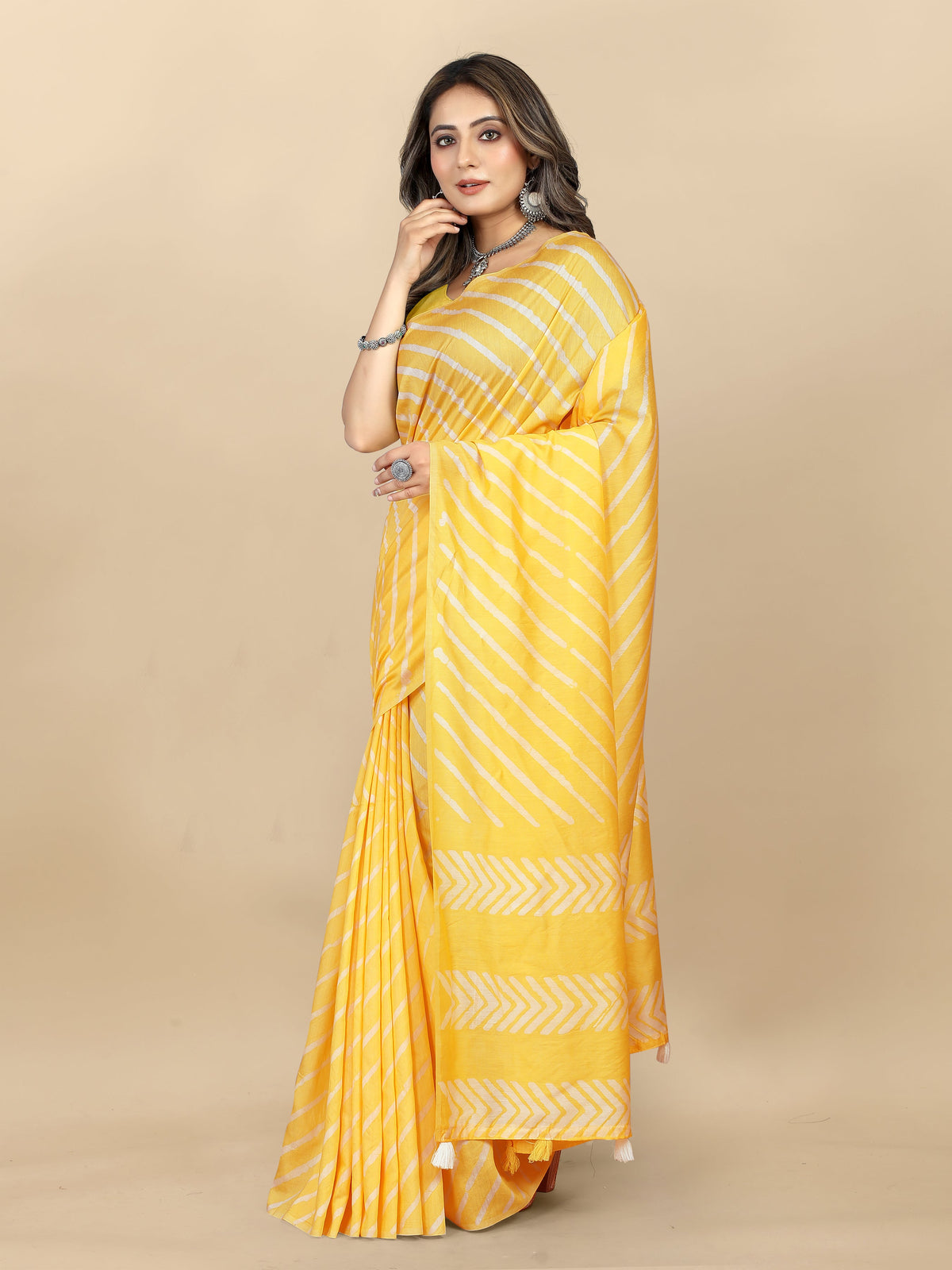 Vedant Vastram Designer Digital Print Batik Saree - Yellow | Grocsy