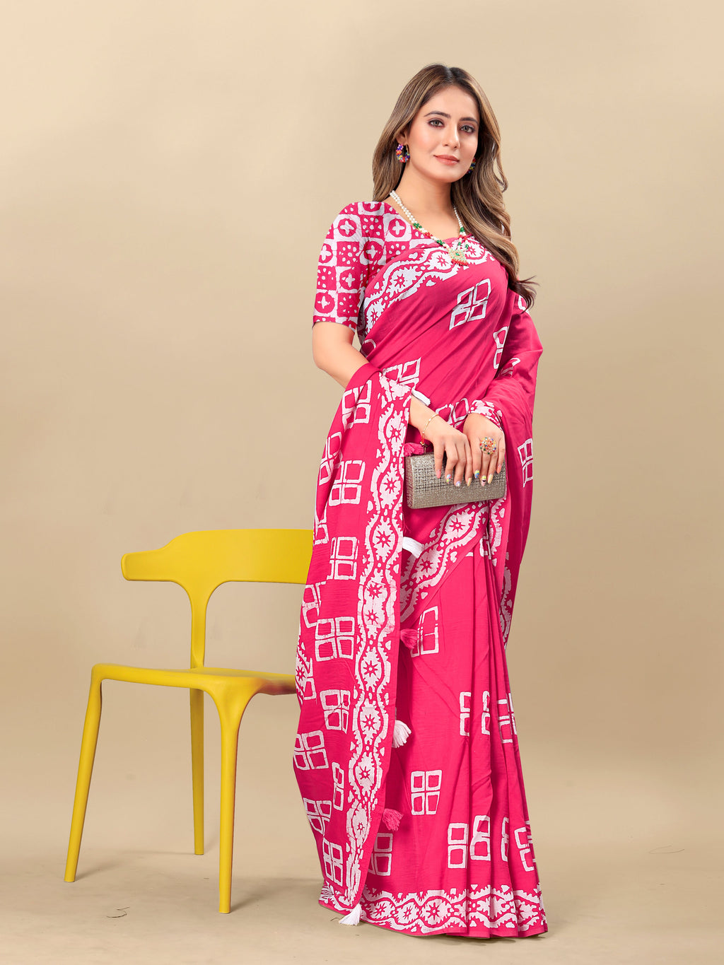 Vedant Vastram Designer Digital Print Batik Saree - Pink | Grocsy