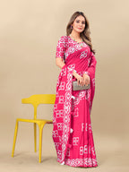 Vedant Vastram Designer Digital Print Batik Saree - Pink | Grocsy