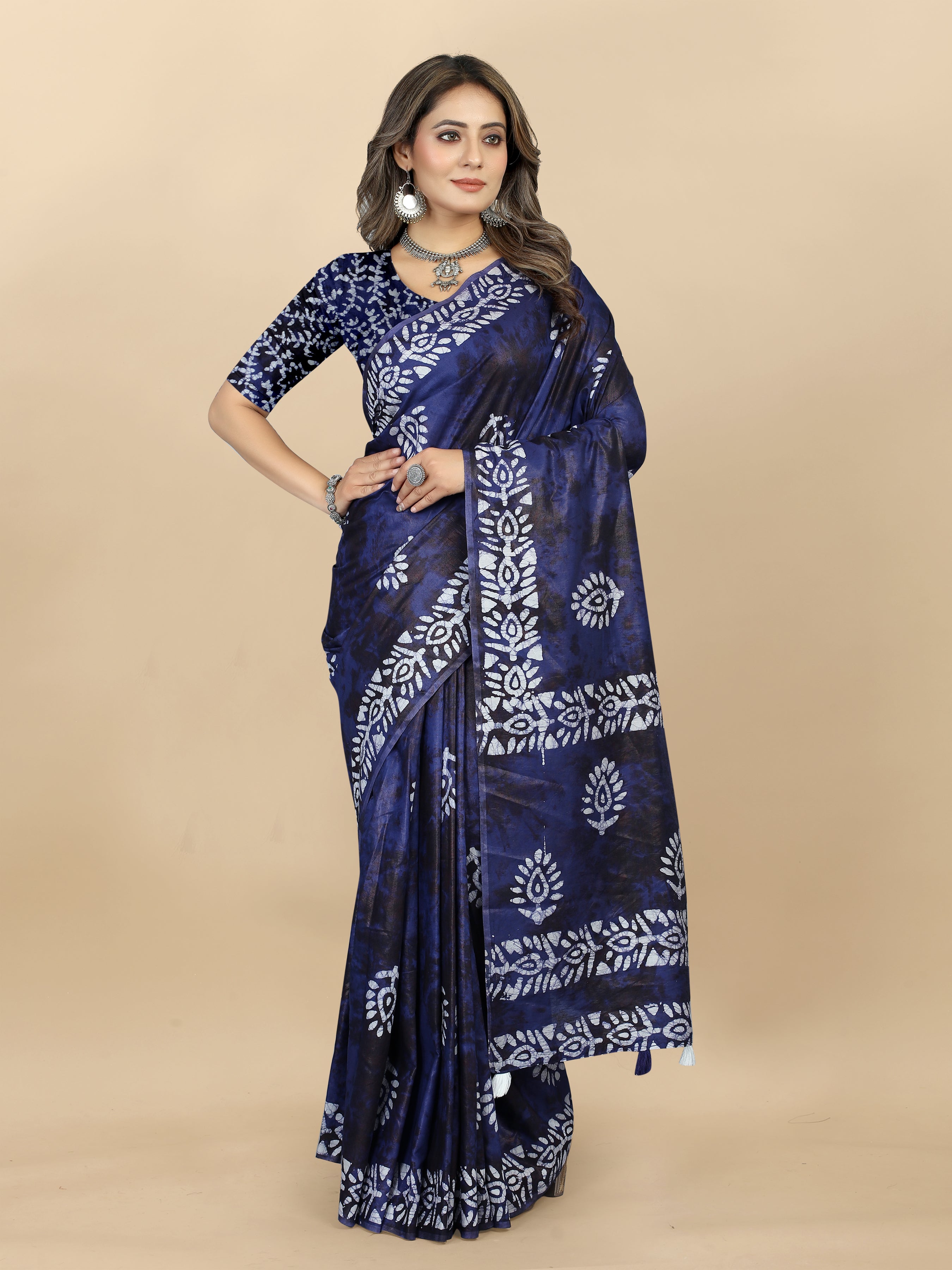 Vedant Vastram Designer Digital Print Batik Saree - Violate | Grocsy