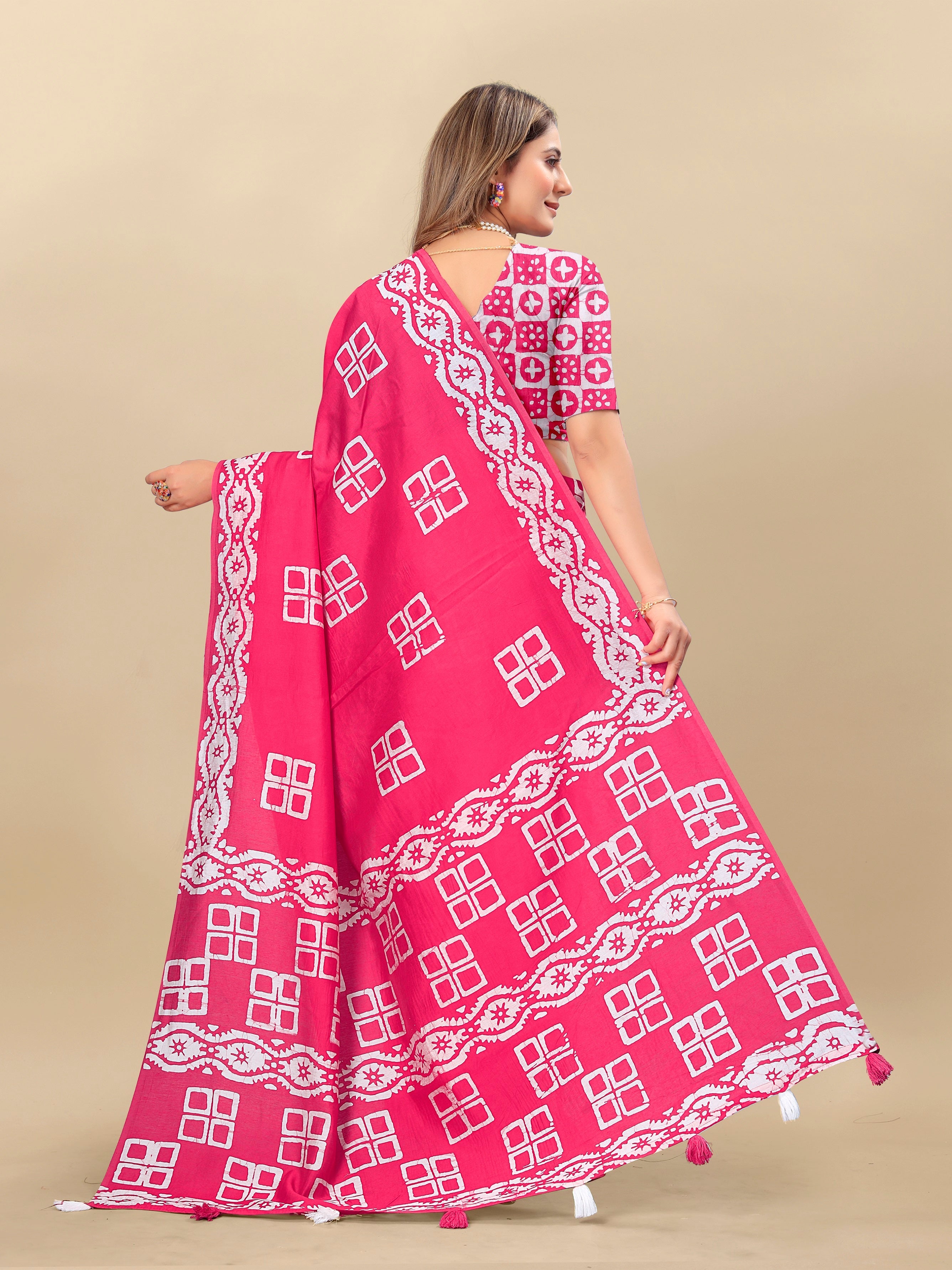 Vedant Vastram Designer Digital Print Batik Saree - Pink | Grocsy