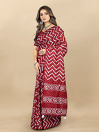 Vedant Vastram Designer Digital Print Batik Saree - Maroon | Grocsy