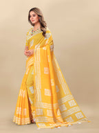 Vedant Vastram Designer Digital Print Batik Saree - Yellow | Grocsy