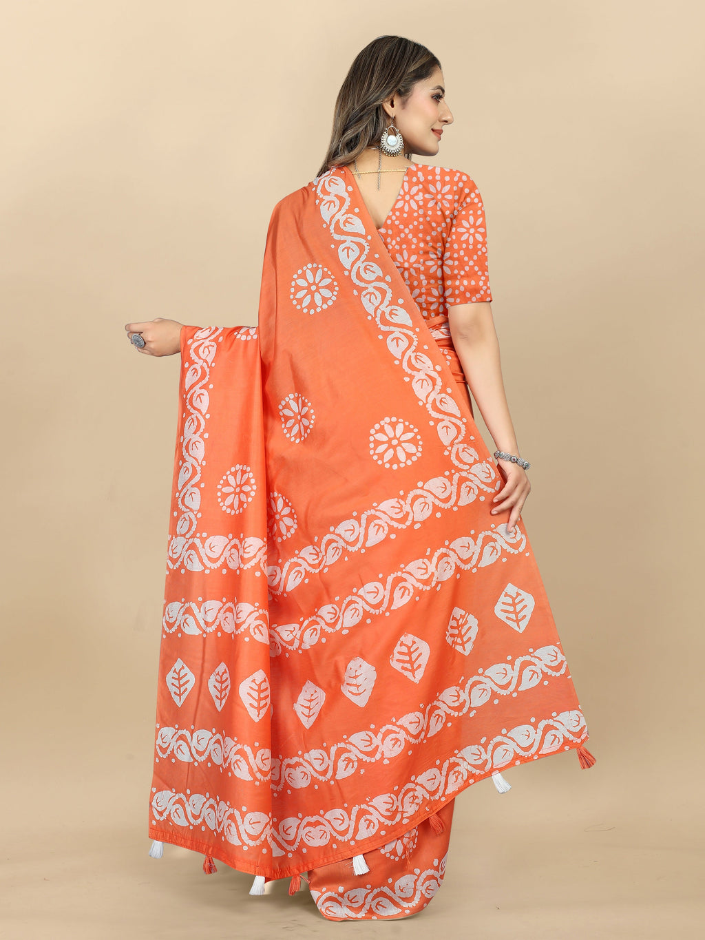 Vedant Vastram Designer Digital Print Batik Saree - Orange | Grocsy