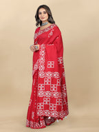 Vedant Vastram Designer Digital Print Batik Saree - Red | Grocsy