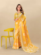 Vedant Vastram Designer Digital Print Batik Saree - Yellow | Grocsy