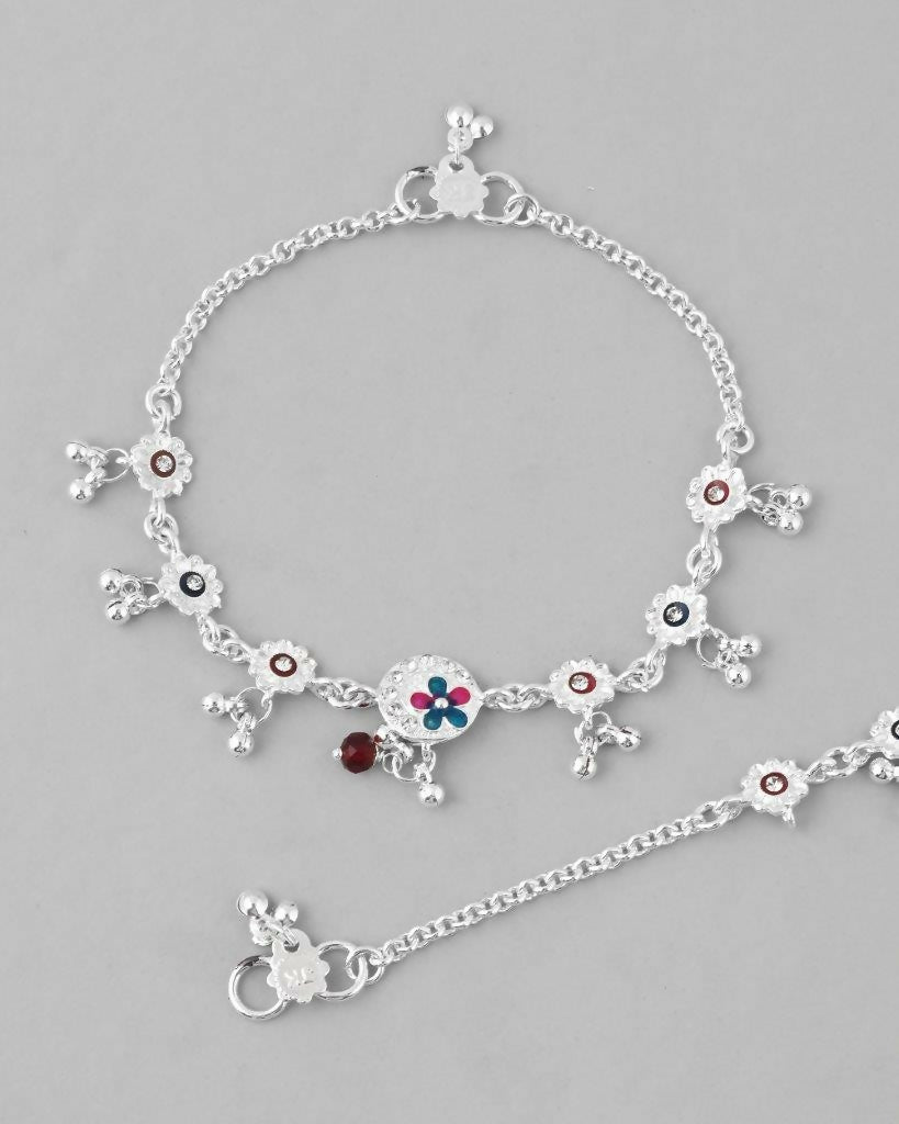 VOJ Set of 2 Stone Studded Circular Shaped Traditional Anklet | Grocsy