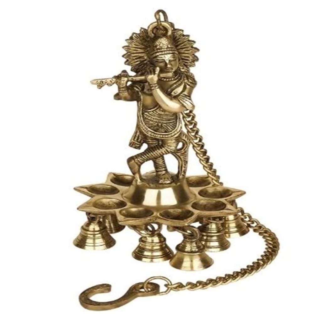 Puja N Pujari Krishna Hanging Diya with Bells For Pooja Room | Grocsy