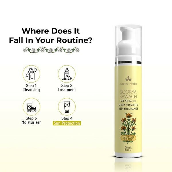 Avimee Herbal Soorya Kawach SPF 50 PA++++ Niacinamide Serum Sunscreen | Grocsy
