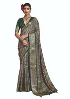 Joban Fashion Green Multi Color Dola Tussar Silk Self Jacquard Border Saree | Grocsy