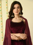 Myshka Women's Magenta Velvet Kurti & Sharara With Dupatta Party Sets | Grocsy