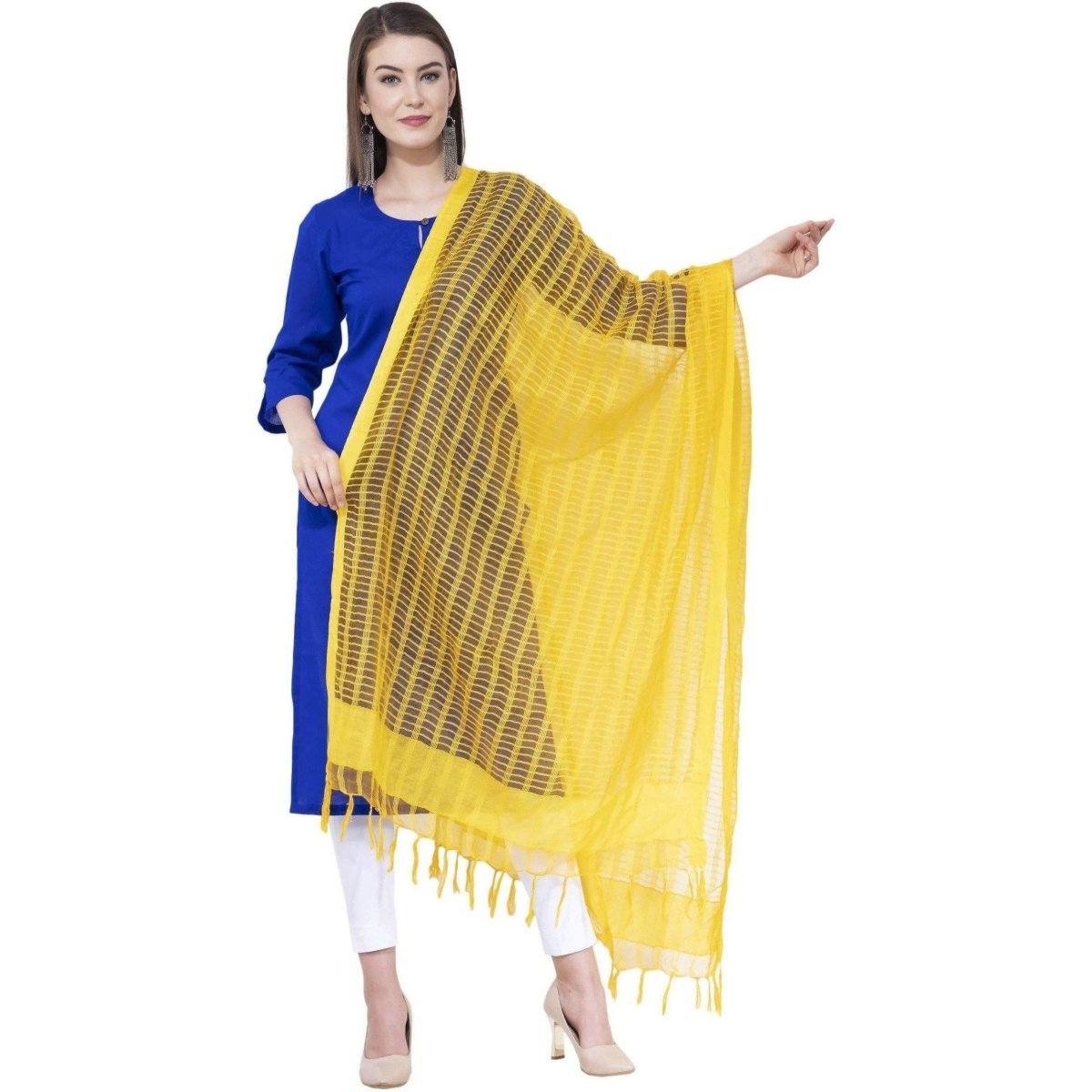 A R Silk Yellow Color Regular Cota cotton Dupattas and Chunnis | Grocsy