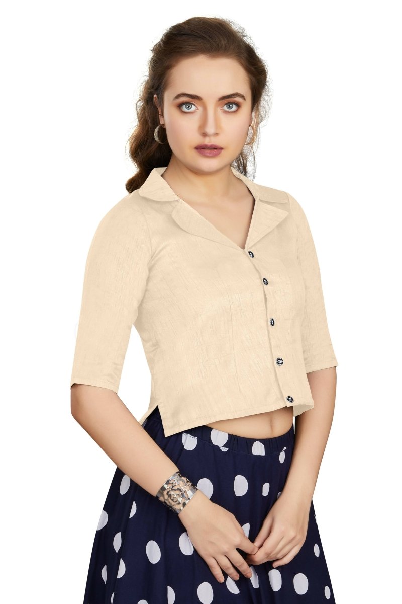 Aastha Fashion Women's Women's Off White Art Silk Button Readymade Blouse | Grocsy