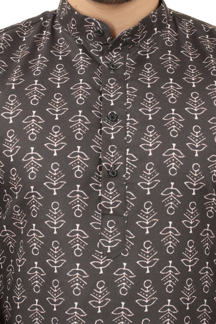 Black Cotton Printed Men's Kurta - Mahotsav | Grocsy