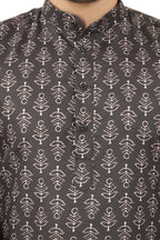 Black Cotton Printed Men's Kurta - Mahotsav | Grocsy