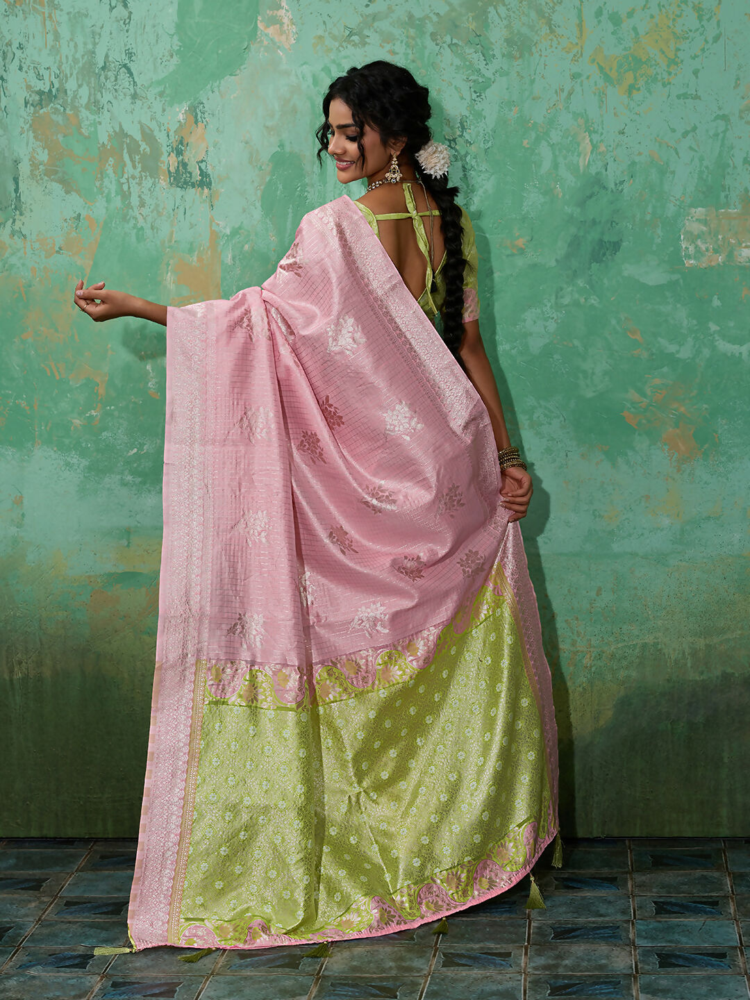 Shree Shyam Fashion Pink Linen Cotton Saree | Grocsy