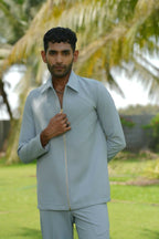 Linear Luxe Light Blue Shacket by Hilo Design | Grocsy