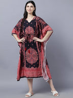 Myshka Peach-Coloured Purple Floral Kaftan Midi Dress | Grocsy