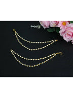 NVR Pearl Studded Classic Gold-Polished 2 Line Ear Chain Ear Cuff | Grocsy