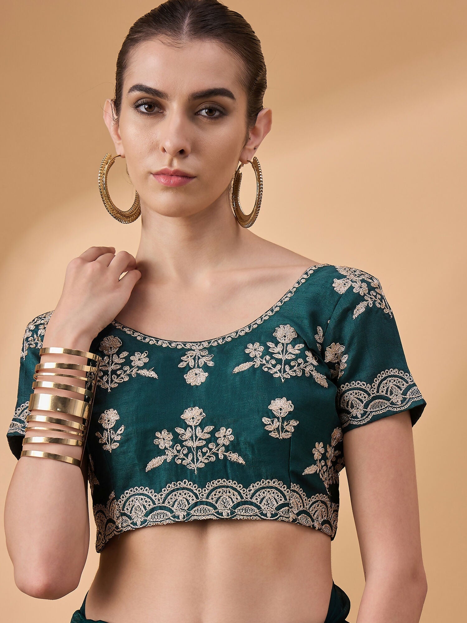 Teal Silk Embroidered Saree with Unstitched Blouse Piece - Satya | Grocsy