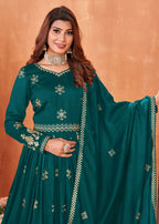 Rama Green Festive Embroidered Art Silk Anarkali Suit - Emponline | Grocsy