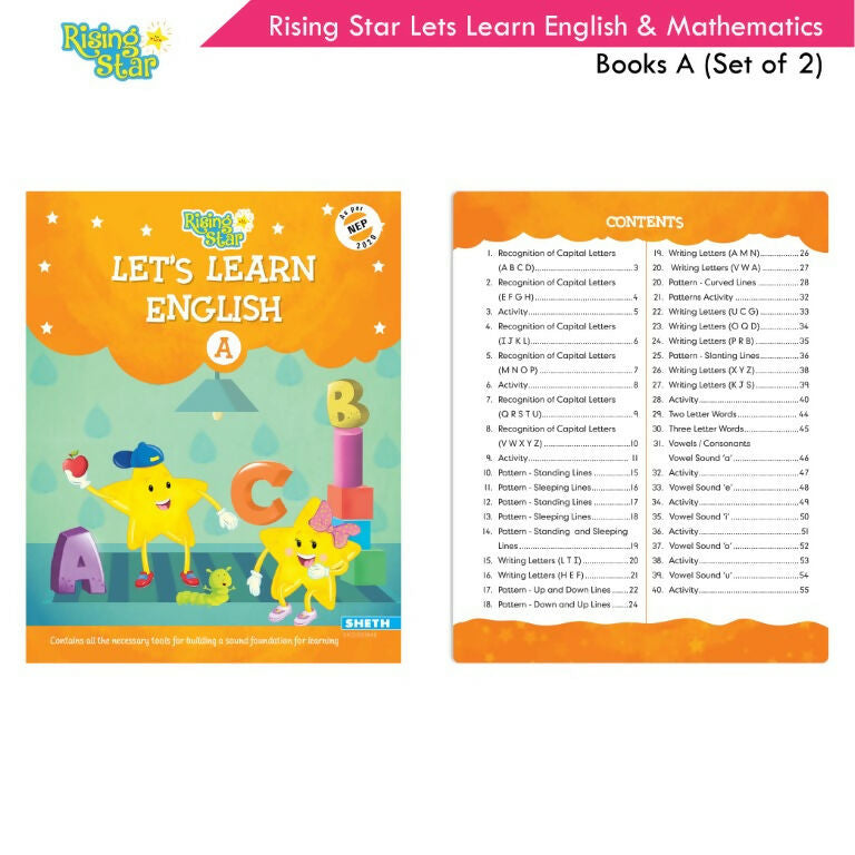 Rising Star Lets Learn English & Maths Activity Books Set A|Set of 2| Ages 3-7 Year| Number, Alphabets, Pattern Writing | Grocsy