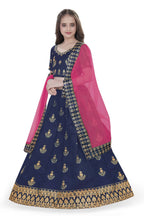 Dwiden Navy Blue Kamal Tafetta Sattin Semi-Stitched Girl's Lehenga Cholin Kamal Tafetta Sattin Semi-Stitched Girl's Lehenga Choli | Grocsy